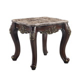 Benjara BM276238 Kha 27 Inch Marble Top End Table with Cabriole Legs, Gold, Cherry Brown