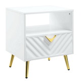 Benjara BM276250 Tyra 22 Inch Wood End Table with Open Space, Wave Pattern, White, Gold