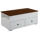 Benjara BM276267 46 Inch Wood Coffee Table, Lift Top, 2 Drawers, Storage, Walnut, White