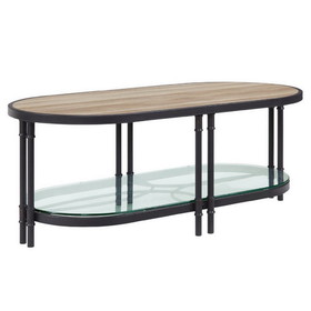 Benjara BM276290 Ley 47 Inch Wood Coffee Table, Oblong, Industrial Design, Oak