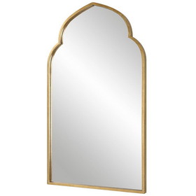 Benjara BM276692 38 Inch Wood Wall Mirror, Moroccan Style, Antique Gold