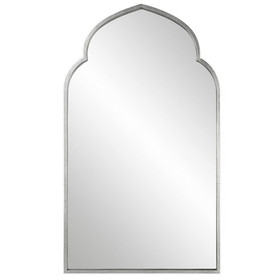Benjara BM276693 38 Inch Wood Wall Mirror, Moroccan Style, Antique Silver