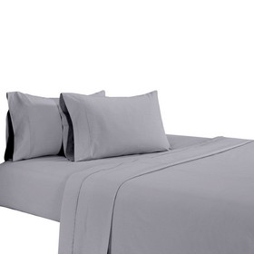 Benjara BM276878 Matt 4 Piece Queen Bed Sheet Set, Soft Organic Cotton, Light Gray