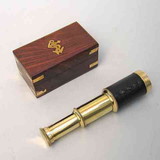 Benzara BM34758 Small Brass Telescope with Pullout Wooden Box, Gold and Brown