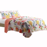 Benjara BM42364 3 Piece Cotton King Size Quilt Set with Stencil Flower Print, Multicolor