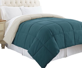 Benzara BM46024 Genoa Twin Size Box Quilted Reversible Comforter, Blue and Gray