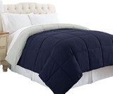 Benzara BM46029 Genoa King Size Box Quilted Reversible Comforter, Silver and Blue