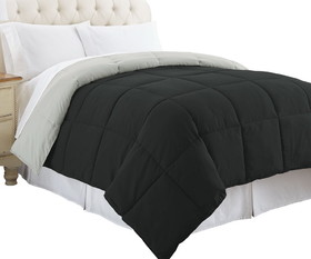 Benzara BM46036 Genoa Twin Size Box Quilted Reversible Comforter, Black and Silver