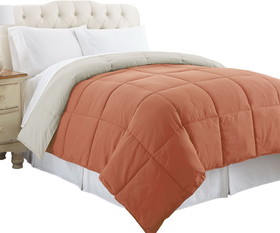 Benzara BM46045 Genoa Twin Size Box Quilted Reversible Comforter, Orange and Gray