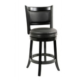 Benjara BM61364 Round Wooden Swivel Counter Stool with Padded Seat and Back, Black