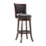 Benjara BM61367 Round Wooden Swivel Barstool with Padded Seat and Back, Dark Brown