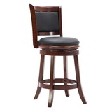 Benjara BM61368 Round Wooden Swivel Counter Stool with Padded Seat and Back, Cherry Brown