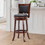 Benjara BM61369 Round Wooden Swivel Barstool with Padded Seat and Back, Cherry Brown