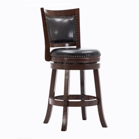 Benjara BM61374 Nailhead Round Leatherette Counter Stool with Flared Leg, Brown and Black