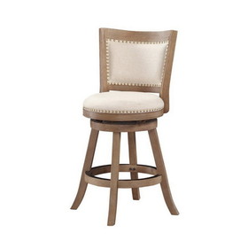 Benjara BM61378 Nailhead Trim Round Counter Stool with Padded seat and Back, Brown and Beige
