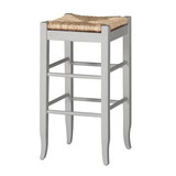 Benjara BM61434 Square Wooden Frame Barstool with Hand Woven Rush, White and Brown