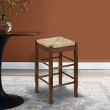 Benjara BM61435 Rush Woven Wooden Frame Counter Stool with Saber Legs, Beige and Dark Brown