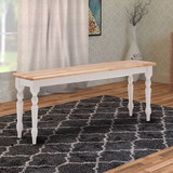 Benjara BM61451 Grained Rectangular Wooden Bench with Turned Legs, Natural Brown and White