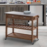 Benjara BM61463 2 Drawers Wooden Frame Kitchen Cart with Metal Top and Casters, Gray