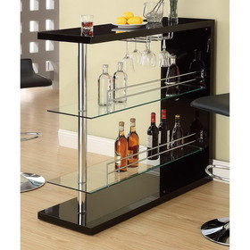 Benzara BM68940 Enticing Rectangular Bar Unit with 2 Shelves and Wine Holder, Black