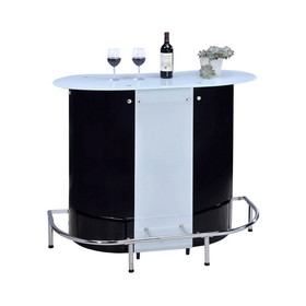 Benzara BM68975 Contemporary Bar Unit with Frosted Glass Top, White And Black