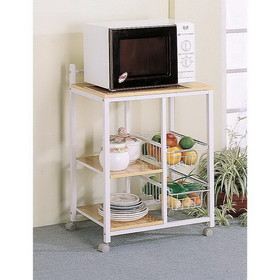Benzara BM69270 Kitchen Cart with 3 Shelves & 2 Storage Compartments, Brown And White