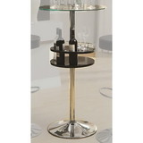 Benzara BM69380 Round Bar Table with Tempered Glass Top and Storage, Black and Chrome