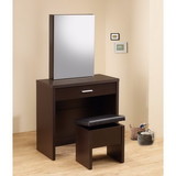 Benzara BM69565 Stylish Vanity with Hidden Mirror Storage and Lift-Top Stool, 2 Piece, Brown