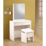 Benzara BM69566 Modish Vanity with Hidden Mirror Storage and Lift-Top Stool, 2 Piece, White