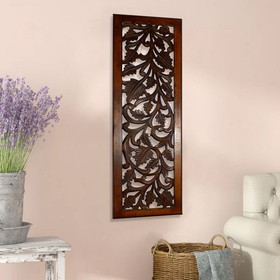 Benzara BM80949 Mango Wood Wall Panel Hand Crafted with Leaves and Scroll Work Motif, Brown