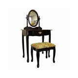 Benjara BM94781 Wooden Vanity Set with Fabric Upholstered Seat, Cherry Brown and Yellow
