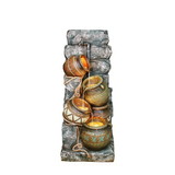 Benjara BM95363 Polyresin Frame Fountain with Leveled Pot Pitchers, Gray and Brown