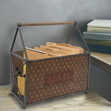 Benjara C554-FHB002 Wood and Metal Frame Basket with Handle and Typography, Brown and Gray