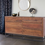 The Urban Port UPT-182996 Modern Acacia Wood Dresser or Display Unit With Metal Base, Walnut Brown and Black