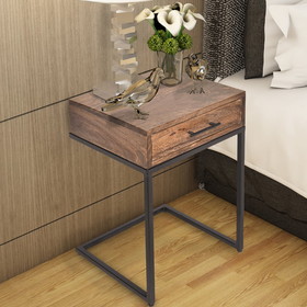 The Urban Port UPT-186118 Mango Wood Side Table with Drawer and Cantilever Iron Base, Brown and Black