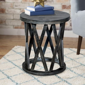 The Urban Port UPT-195129 22 Inch Farmhouse Style Round Wooden End Table with Airy Design Base, Dark Gray