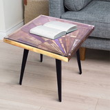 The Urban Port UPT-197219 Square Wooden End Table with Sunburst Design Glass Inserted Top, Multicolor