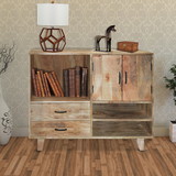 The Urban Port UPT-197306 Farmhouse Style Mango Wood Display Unit with 2 Drawer Storage, Brown