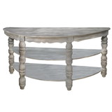 The Urban Port UPT-197310 Half moon Shaped Wooden Console Table with 2 Shelves and Turned Legs, Gray