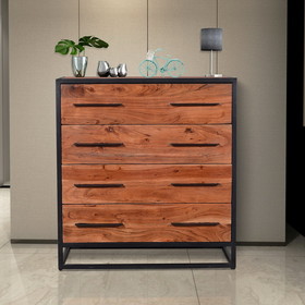 The Urban Port UPT-197872 Handmade Dresser with Live Edge Design 4 Drawers, Brown and Black