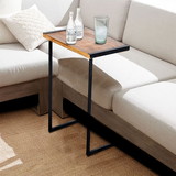 The Urban Port UPT-204790 C Shape Mango Wood Sofa side End Table with Metal Cantilever Base, Brown and Black