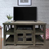 The Urban Port UPT-205747 52 Inch Handmade Wooden TV Stand with 2 Glass Door Cabinet, Distressed Gray