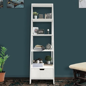 The Urban Port UPT-205750 4 Shelf Wooden Ladder Bookcase with Bottom Drawer, Antique white