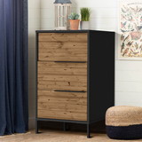 The Urban Port UPT-225262 Wood and Metal Office Accent Storage Cabinet with 3 Drawers, Black and Brown