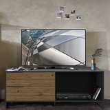 The Urban Port UPT-225265 60 Inch Wood and Metal Entertainment TV Stand with 2 Drawers, Brown and Black
