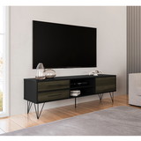 The Urban Port UPT-225266 60 Inch Wood and Metal TV Entertainment Stand with 4 Drawers, Brown and Black