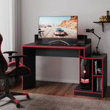 The Urban Port UPT-225273 Wooden Rectangular Home Office Computer Gaming Desk, Black and Red