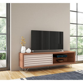 The Urban Port UPT-225281 71 Inch Door Wooden Entertainment TV Stand with 2 Open Compartments, Brown