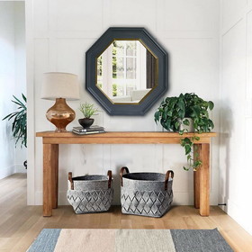 The Urban Port UPT-226280 32 Inch Octagonal Shape Wooden Floating Frame Flat Wall Mirror, Gray