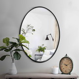 The Urban Port UPT-228707 Oval Metal Wall Mirror with Framed Edges and Wooden Backing, Black